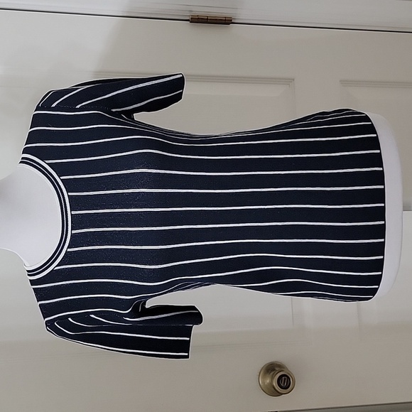 Ann Taylor Factory Size XS Navy Blue White Striped Short Sleeve Sweater, EUC - Picture 1 of 10